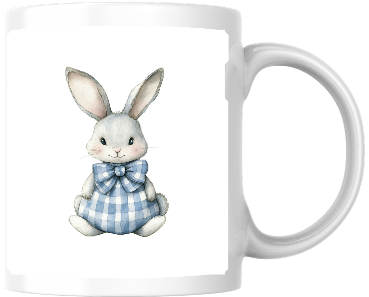 Cute Bunny Mug | Watercolor Rabbit in Gingham Coffee Mug | Easter Kids Gift