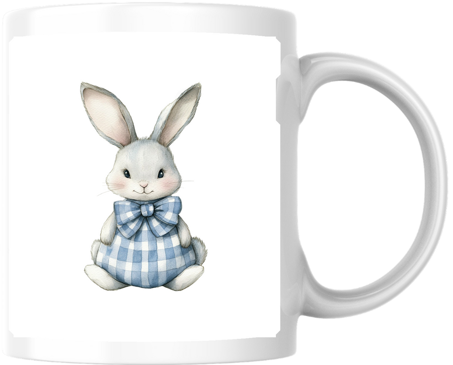 Cute Bunny Mug | Watercolor Rabbit in Gingham Coffee Mug | Easter Kids Gift
