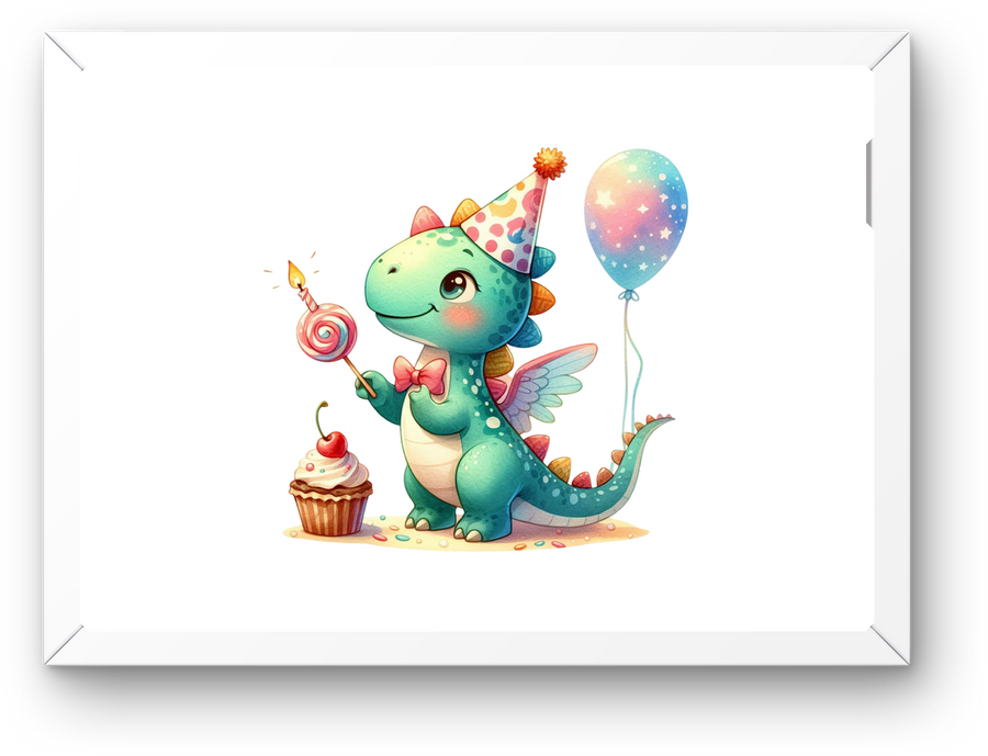Birthday Dinosaur Wall Art | Cute Party Dino with Cupcake Print | Kids Birthday Gift