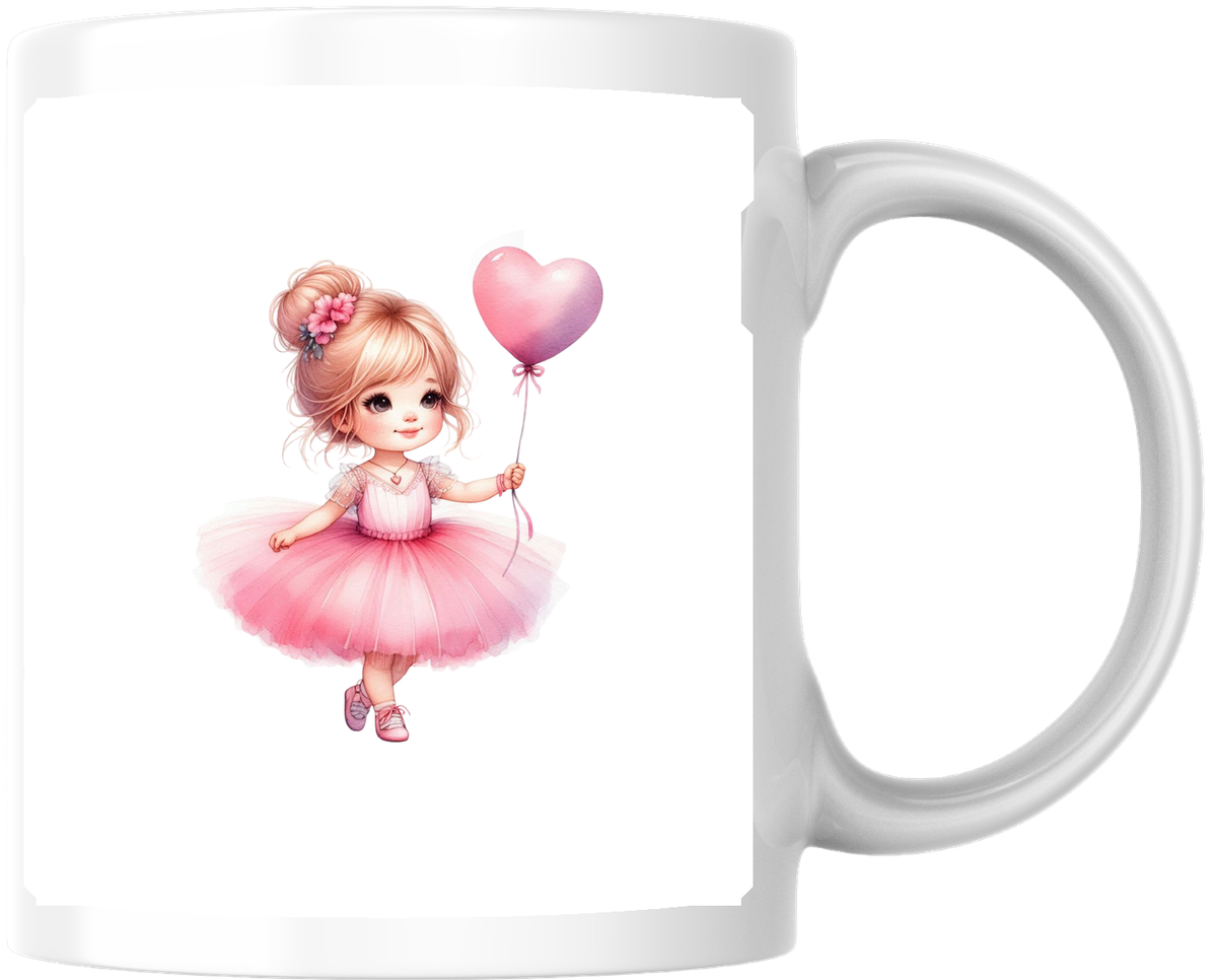 Ballerina Girl With Heart Balloon Mug | Cute Pink Watercolor Coffee Mug | Girls Birthday Gift