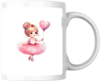 Thumbnail for Ballerina Girl With Heart Balloon Mug | Cute Pink Watercolor Coffee Mug | Girls Birthday Gift