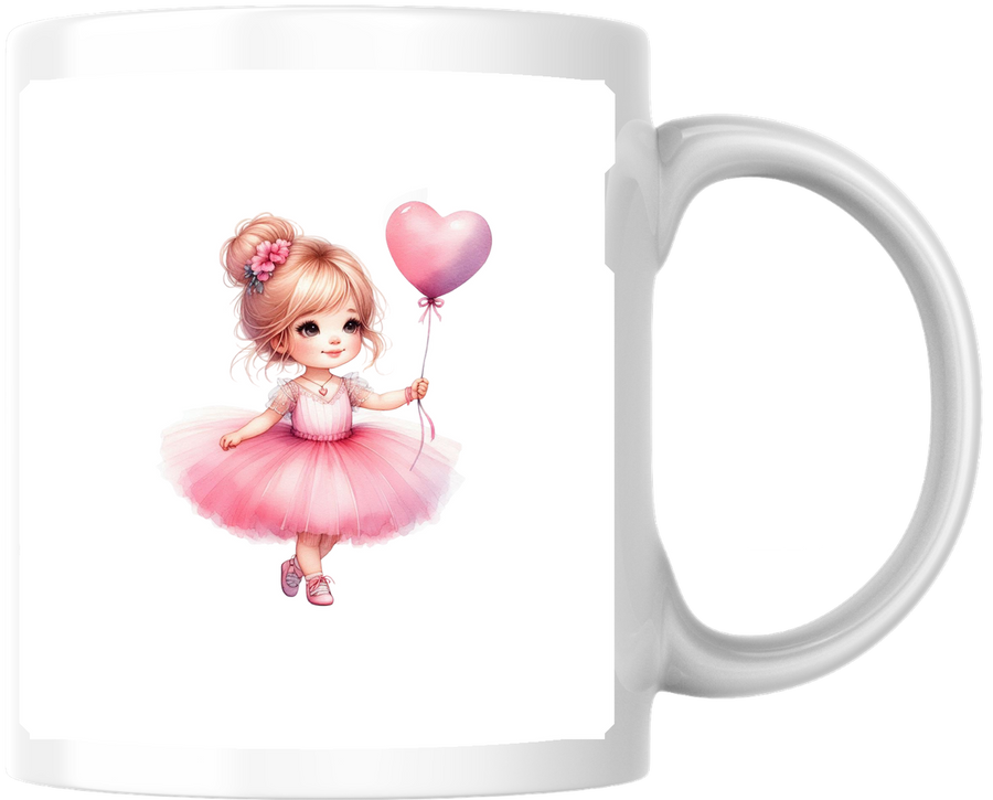 Ballerina Girl With Heart Balloon Mug | Cute Pink Watercolor Coffee Mug | Girls Birthday Gift