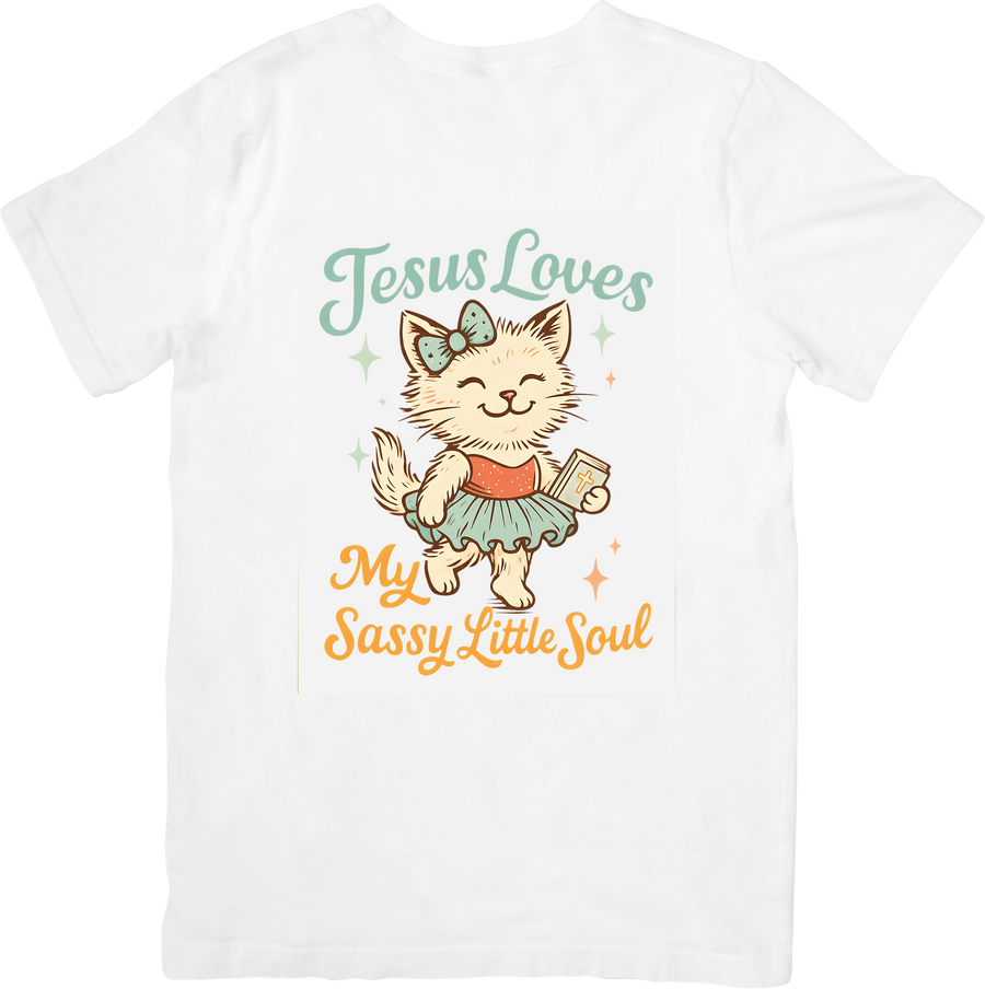 Jesus Loves My Sassy Little Soul Cat T-Shirt Cute Christian Faith Graphic Tee