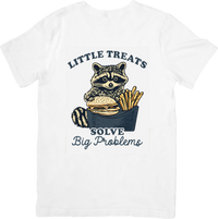Thumbnail for Little Treats Solve Big Problems Raccoon Burger Fries T-Shirt Funny Retro Animal Graphic Tee