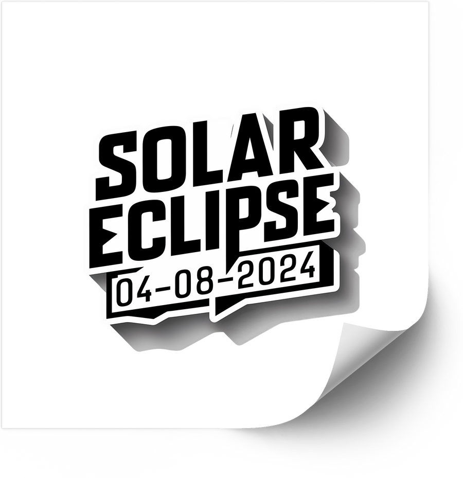Solar Eclipse 04-08-2024 Bold Drop Shadow Text Sticker Retro Astronomy Vinyl Decal