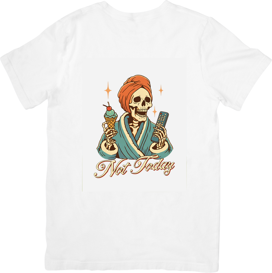 Not Today Skeleton Lazy Day T-Shirt Funny Retro Couch Vibes Graphic Tee
