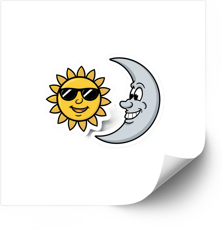 Sun And Moon Sunglasses Sticker Cute Celestial Cartoon Vinyl Decal