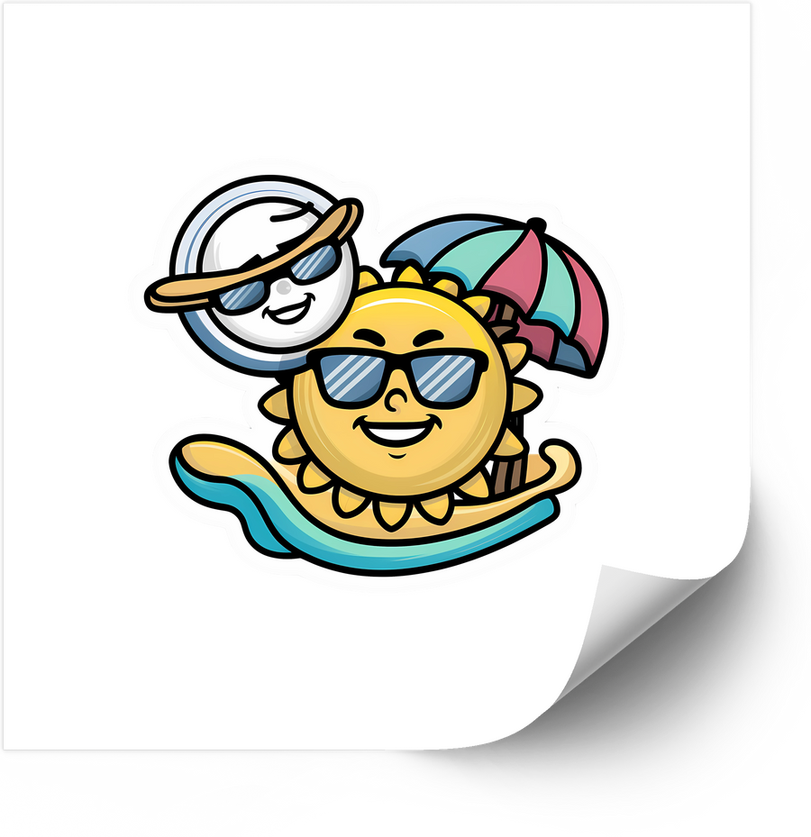 Sun And Moon Beach Vacation Sticker Cute Summer Cartoon Vinyl Decal