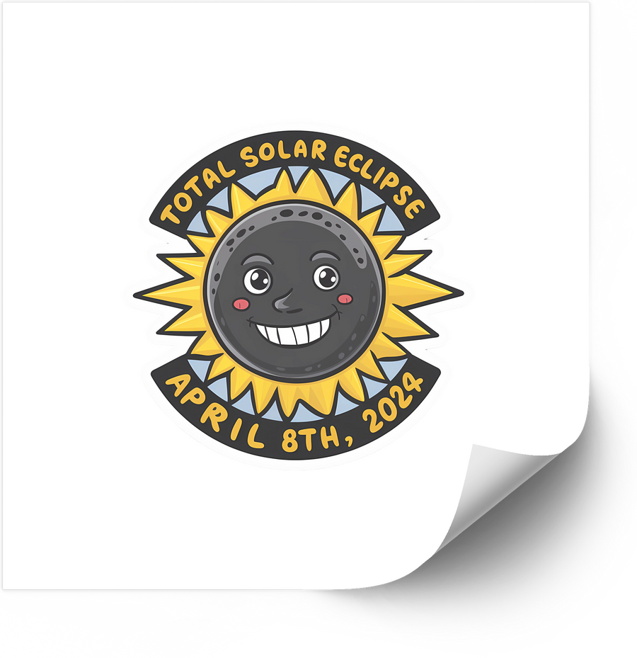 Total Solar Eclipse 2024 Sticker | Cute Cartoon Sun & Moon Vinyl Decal | April 8th Souvenir Gift