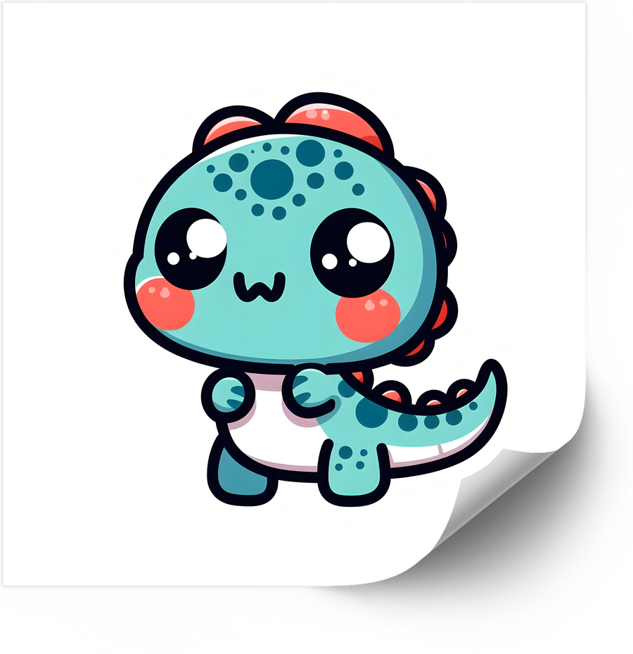 Baby Dino With Red Spikes Sticker Kawaii Cute Dinosaur Vinyl Decal