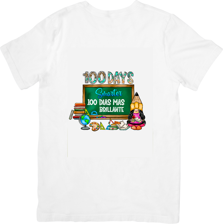 100 Days Smarter Gnome T-Shirt Bilingual School Milestone Graphic Tee 100th Day Gift