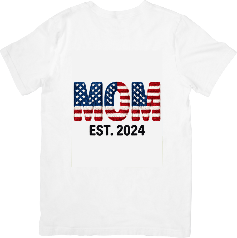 Mom Est 2024 T-Shirt Patriotic New Mom American Flag Graphic Tee Mothers Day Gift