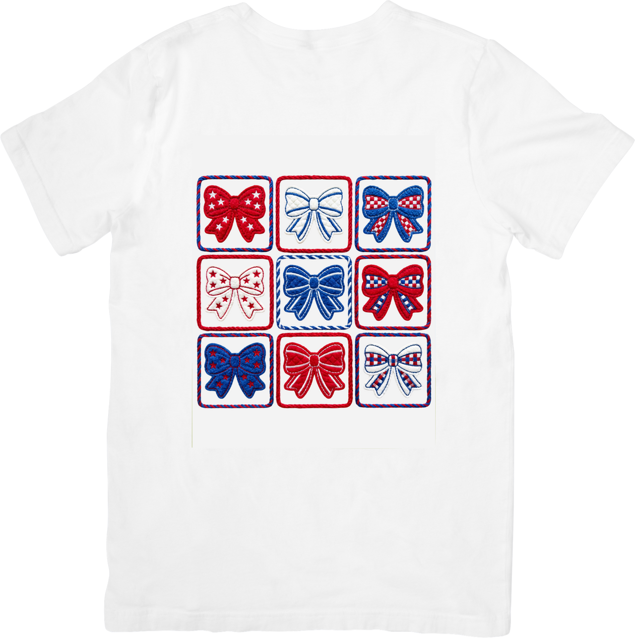 Patriotic Bows Grid T-Shirt Cute Red White Blue Fourth of July Graphic Tee Independence Day Gift