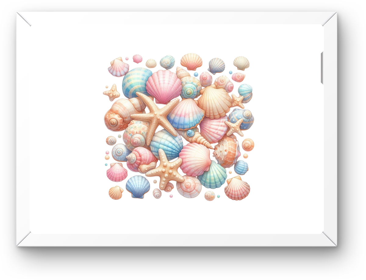 Pastel Seashell Collection Wall Art | Watercolor Beach Shells Print | Coastal Bathroom Gift
