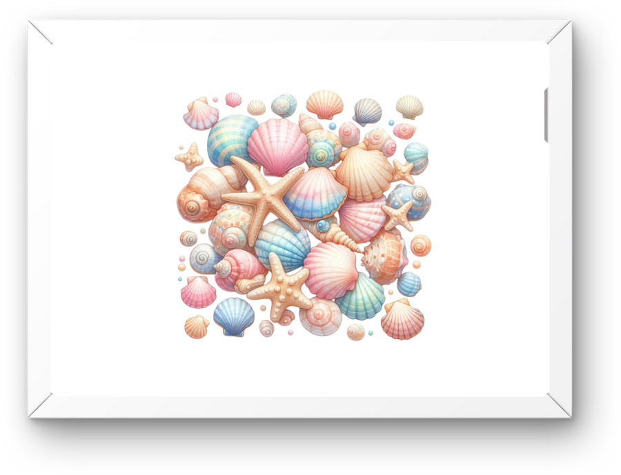 Pastel Seashell Collection Wall Art | Watercolor Beach Shells Print | Coastal Bathroom Gift