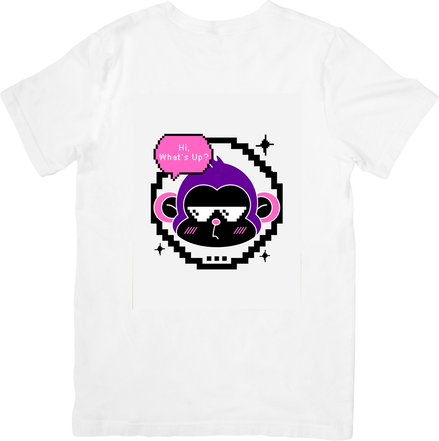 Pixel Monkey Hi Whats Up T-Shirt Y2K Retro Funny Internet Graphic Tee Nostalgia Gift