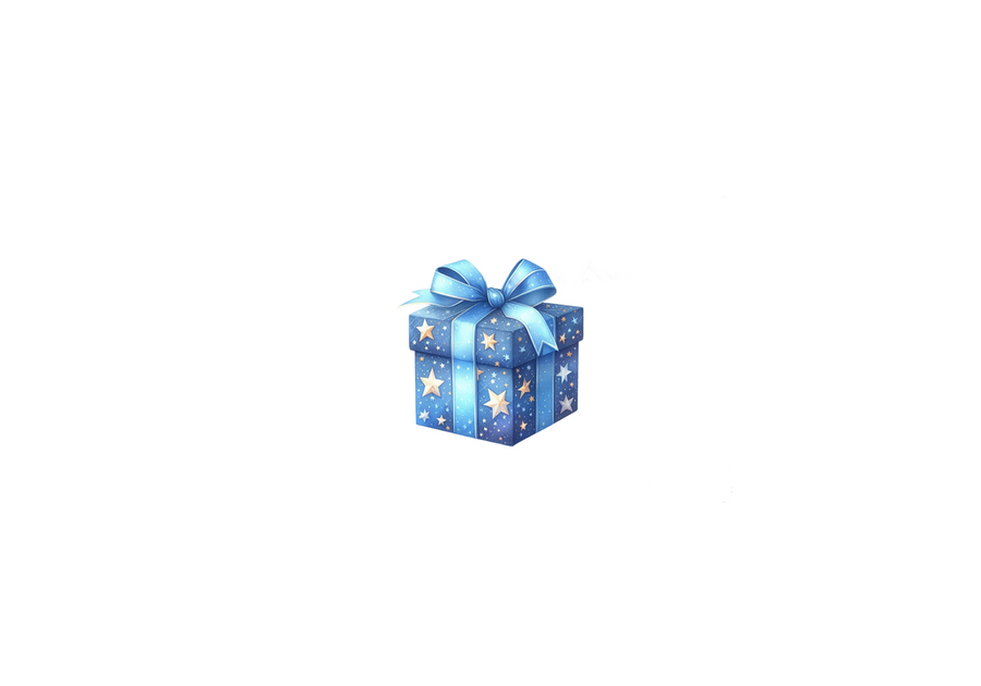 Starry Blue Gift Box Throw Pillow | Watercolor Celestial Present Decorative Pillow | Holiday Gift