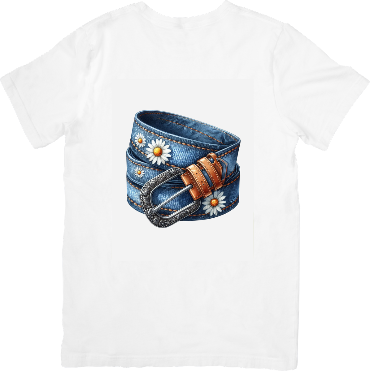 Western Daisy Denim Belt T-Shirt | Boho Cowgirl Graphic Tee | Country Western Gift