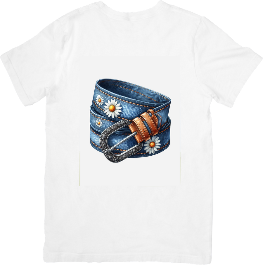 Western Daisy Denim Belt T-Shirt | Boho Cowgirl Graphic Tee | Country Western Gift