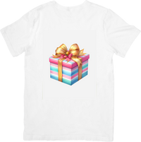 Thumbnail for Pastel Striped Gift Box T-Shirt | Colorful Present with Gold Bow Graphic Tee | Birthday Gift