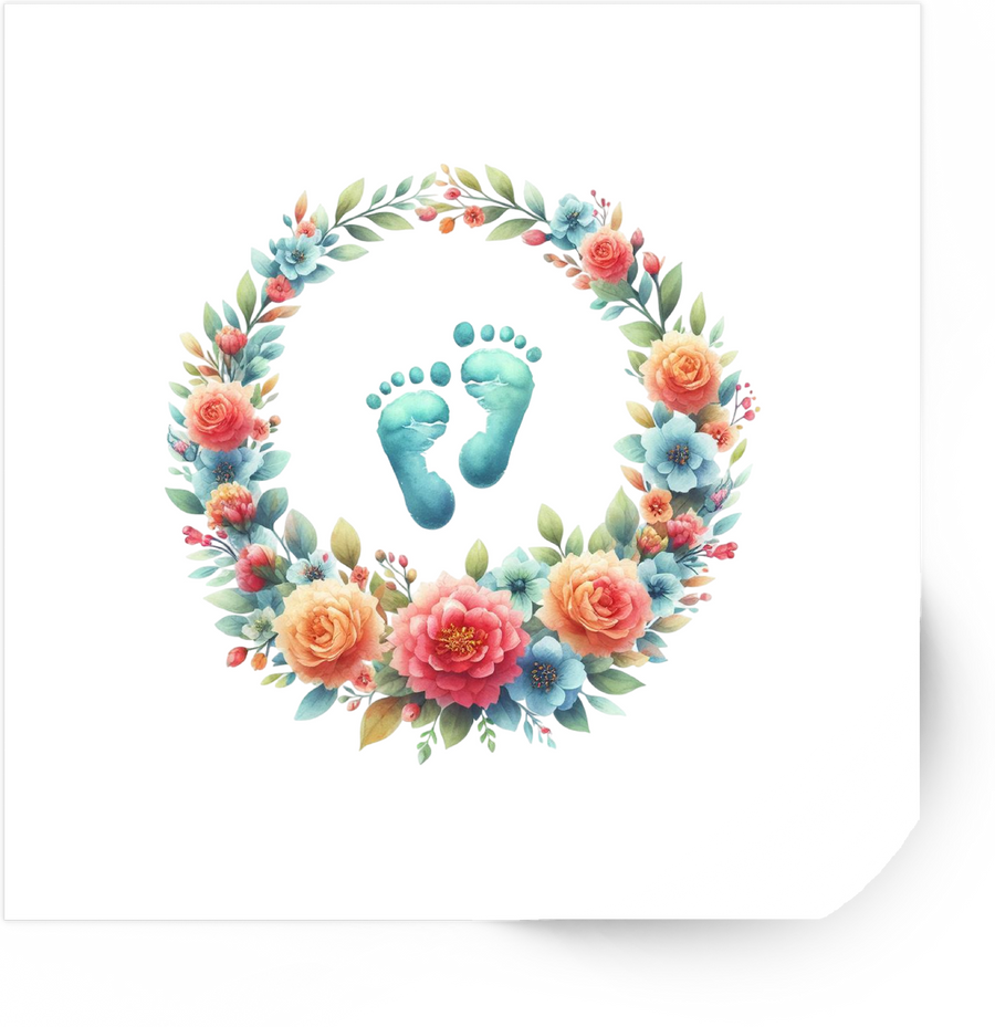 Baby Feet Floral Wreath Sticker | Watercolor Baby Footprints Vinyl Decal | New Mom Gift