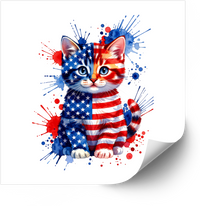 Thumbnail for Patriotic Watercolor Kitten Flag Sticker Cute Fourth of July Cat Vinyl Decal