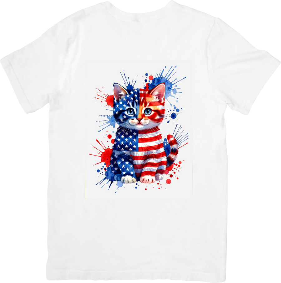 Blessed In America Cat T-Shirt Faith-Inspired Patriotic Kitten Graphic Tee USA Christian Gift