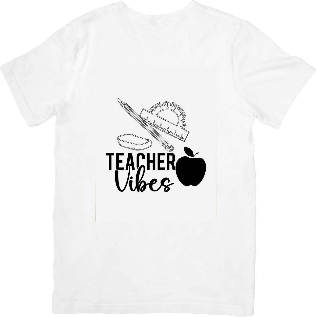 Teacher Vibes Apple Ruler Pencil T-Shirt Minimalist Back To School Graphic Tee Teacher Gift