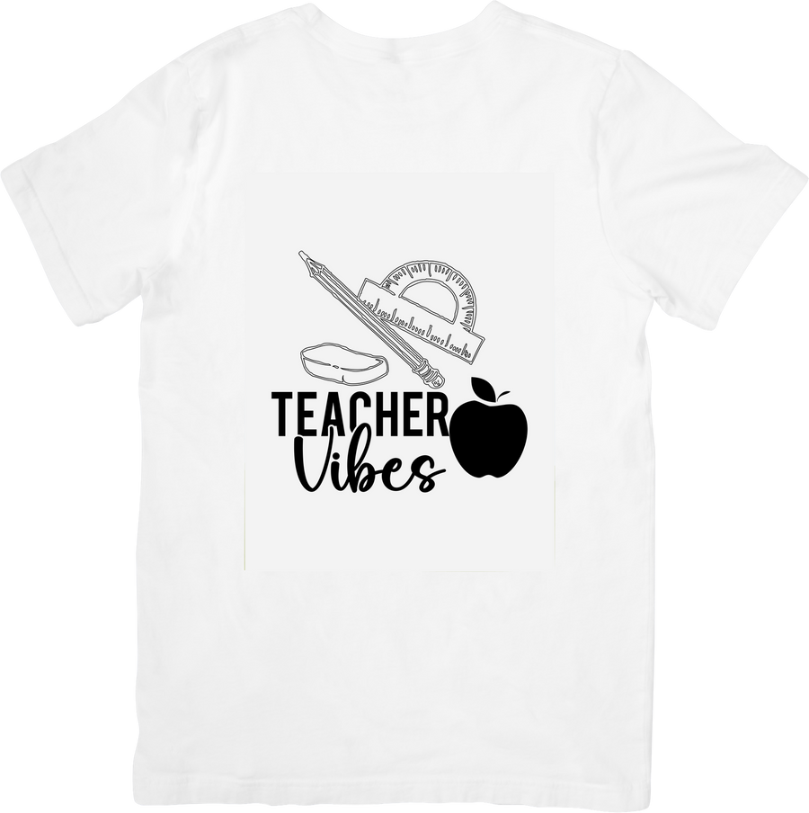 Teacher Vibes Apple Ruler Pencil T-Shirt Minimalist Back To School Graphic Tee Teacher Gift
