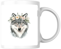 Thumbnail for Floral Crown Wolf Mug | Watercolor Boho Animal Coffee Mug | Nature Lover Gift