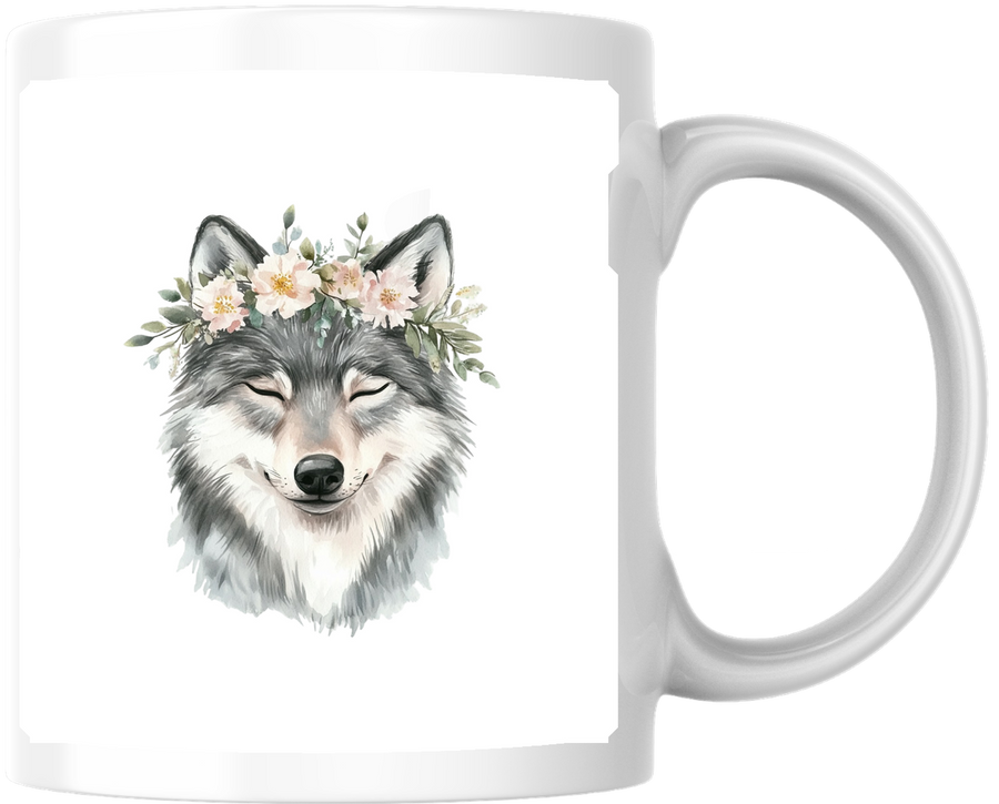 Floral Crown Wolf Mug | Watercolor Boho Animal Coffee Mug | Nature Lover Gift