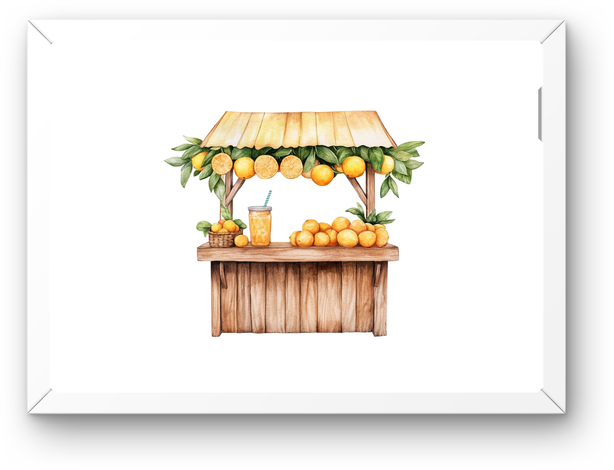Watercolor Orange Juice Stand Wall Art | Citrus Fruit Market Print | Kitchen Cafe Gift