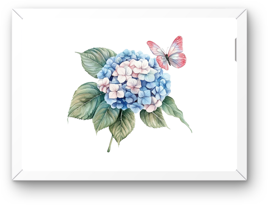 Watercolor Hydrangea Butterfly Wall Art | Blue Floral Spring Print | Garden Lover Gift
