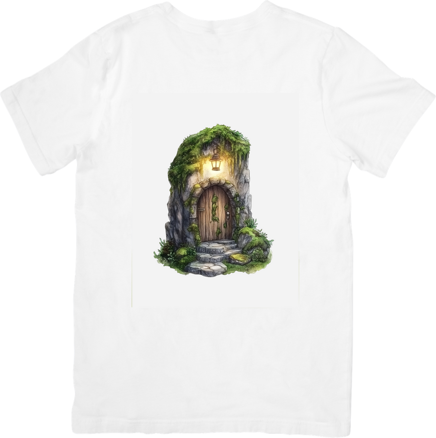 Enchanted Fairy Door T-Shirt | Mossy Forest Tree Doorway Graphic Tee | Fantasy Nature Gift
